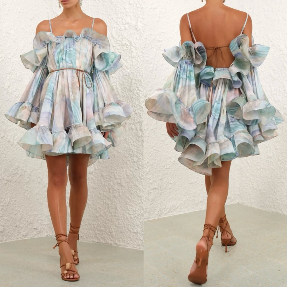 🌊RUNWAY AU2 NWT Zimmermann Illuminate Flounce Minidress